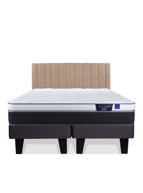 Cama Europea Nexus King  + Respaldo Tubular Beige-2