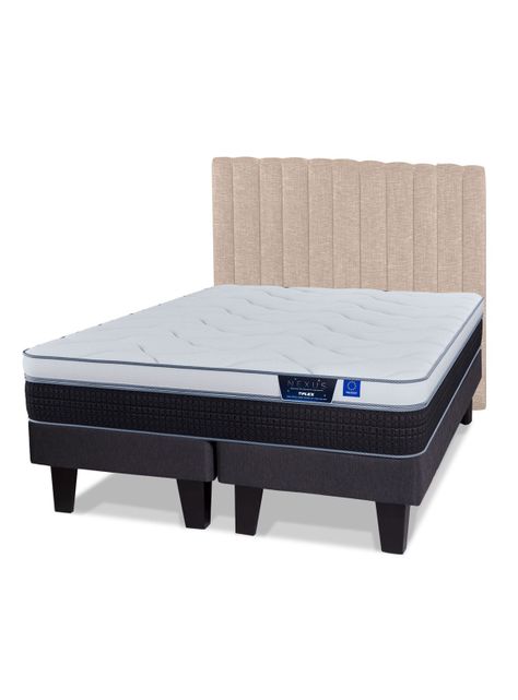 Cama Europea Nexus King  + Respaldo Tubular Beige-0