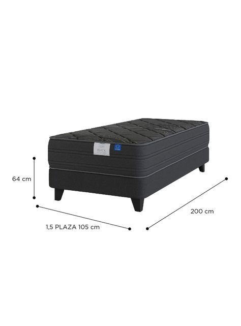 Cama Europea Black 1.5 Plazas Box + Respaldo Colonia-1
