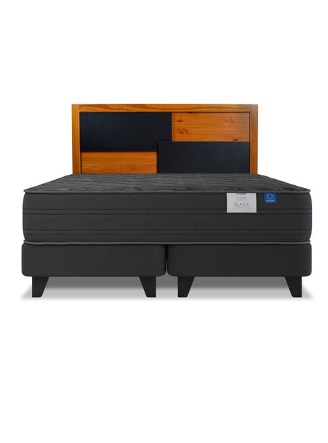 Cama Europea Black 2 Plazas Box Base Dividida + Respaldo Colonia-2