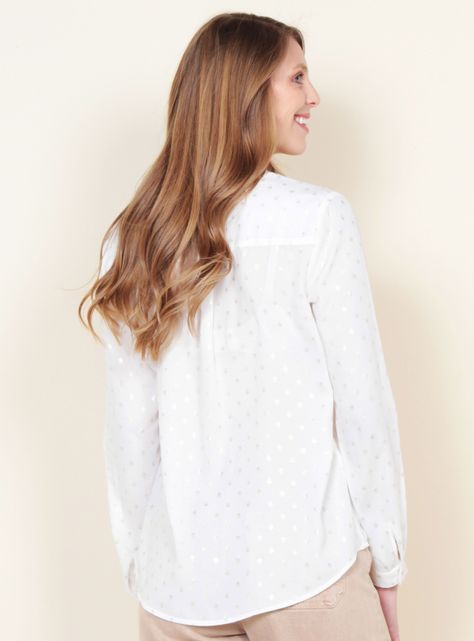 Blusa Manga Larga Escote V Sólida con Estampado-1