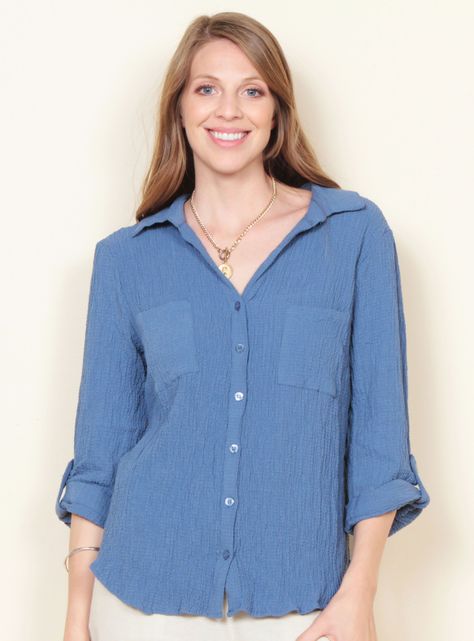 Blusa Manga Larga Ajustable Cuello Camisero-0