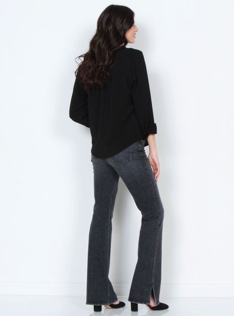 Blusa con Mangas Sólida Abotonada en Delantero-4