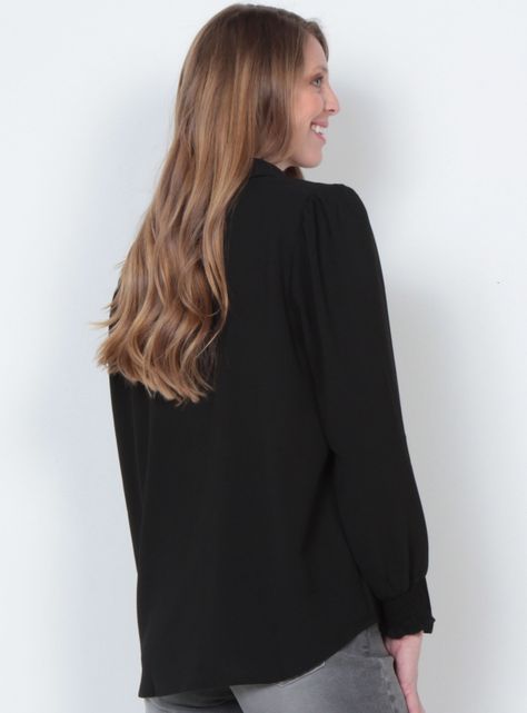 Blusa Manga Larga Abotonada en el Delatero y Pu Elástico-1