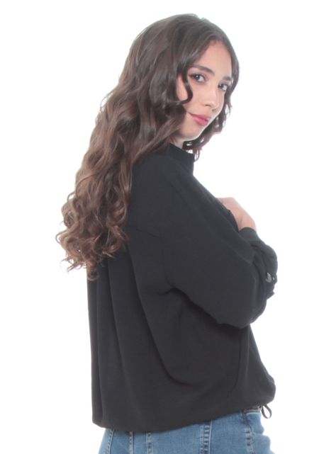 Blusa Manga Larga Sólida con Cintura Ajustable-1