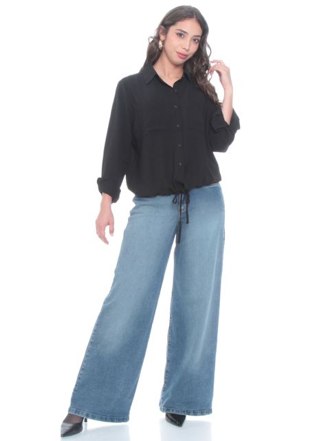 Blusa Manga Larga Sólida con Cintura Ajustable-4