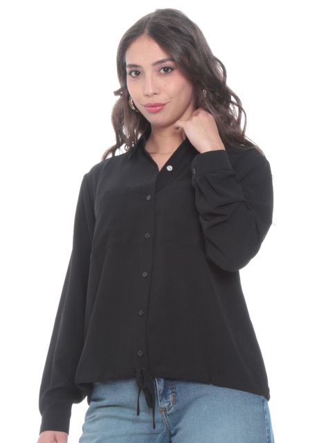 Blusa Manga Larga Sólida con Cintura Ajustable-0