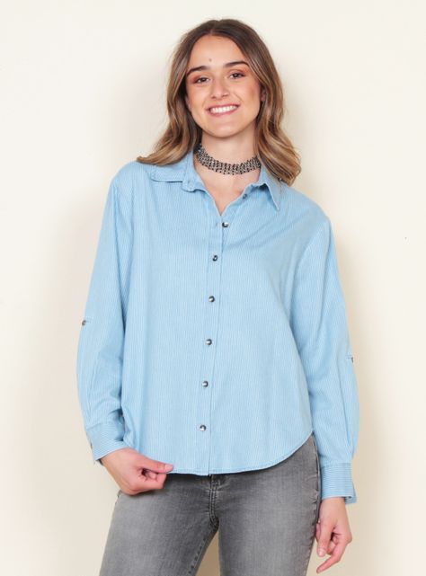 Blusa Manga Larga Lyocell Listado Abotonado Delantero-0