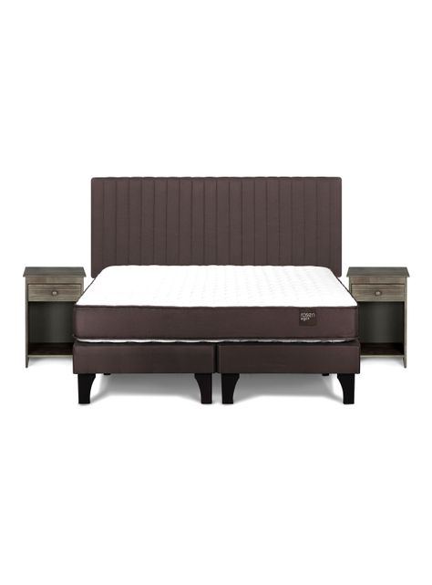 Cama Europea Ergo T New 2 Plazas Base Divida + Set de Muebles Lucio Chocolate-1