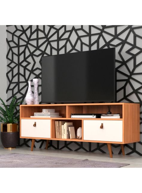 Rack TV 55" 2 Puertas Café Blanco-2