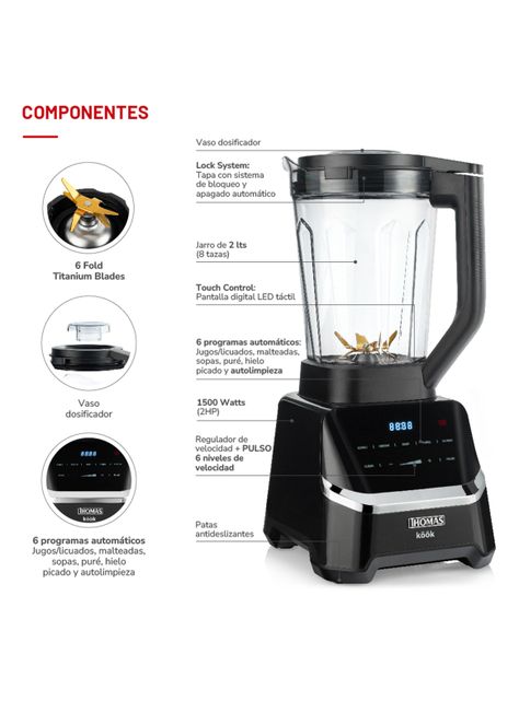 Licuadora 1500W Kook Pro 2HP TH-860D-1