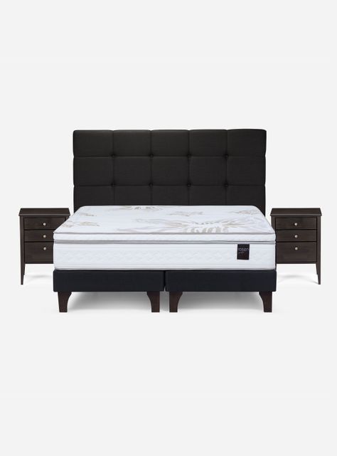 Cama Europea Art 4 2 Plazas Base Dividida + Set Muebles Issey Grafito-1