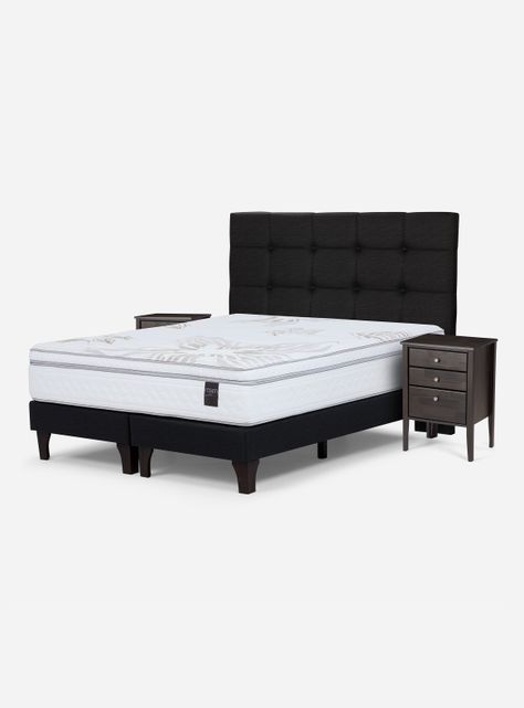 Cama Europea Art 4 2 Plazas Base Dividida + Set Muebles Issey Grafito-0