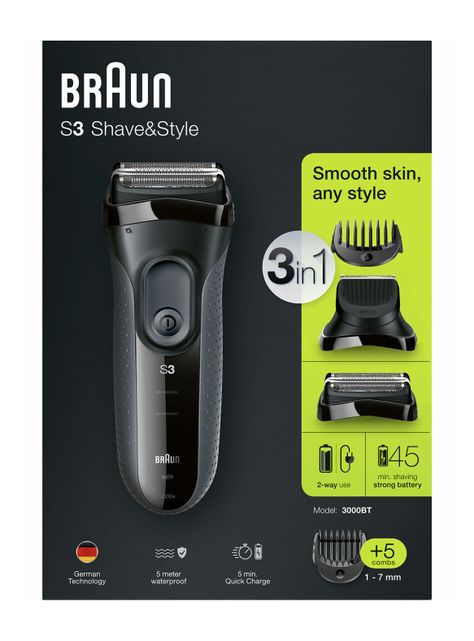 Afeitadora S3 Shave & Style 3000BT Black/Grey Box-5