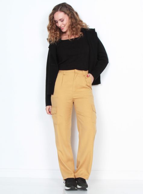 Pantalón Cargo Tiro Alto Pretina Básica Elasticada-3
