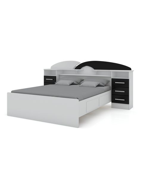 Cama Premium 2 Plazas + 2 Veladores Blanco/Negro-0
