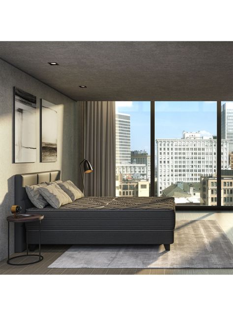 Cama Europea Black 2 Plazas Base Dividida + Respaldo Modern + 2 Almohadas Royal-5