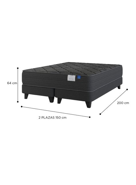 Cama Europea Black 2 Plazas Base Dividida + Respaldo Modern + 2 Almohadas Royal-1