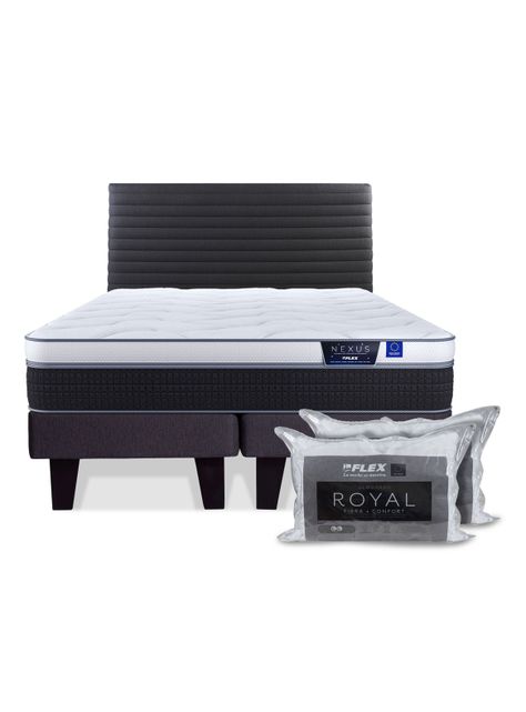 Cama Europea Nexus 2 Plazas Box Base Dividida + Respaldo Modern + 2 Almohadas Royal-2