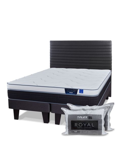Cama Europea Nexus 2 Plazas Box Base Dividida + Respaldo Modern + 2 Almohadas Royal-0