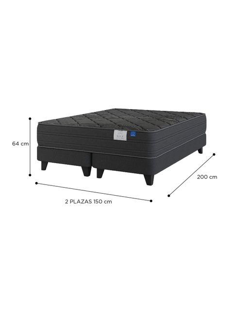 Cama Europea Premium Black 2 Plazas Box Base Dividida + 2 Almohadas Royal-1