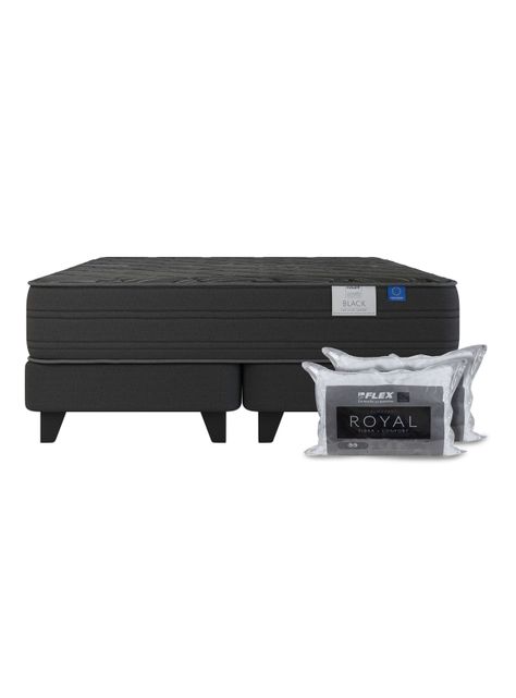 Cama Europea Premium Black 2 Plazas Box Base Dividida + 2 Almohadas Royal-2