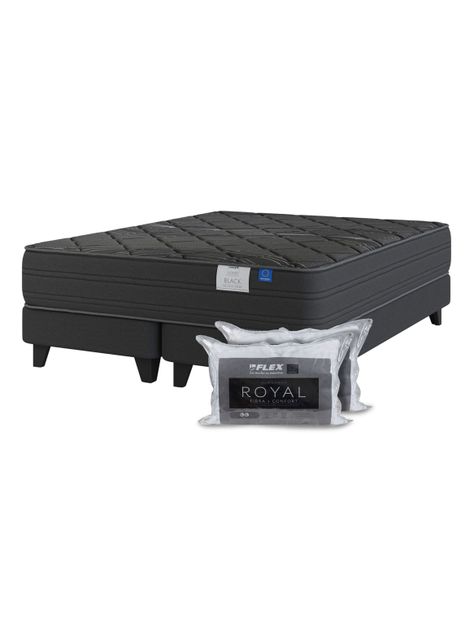 Cama Europea Premium Black 2 Plazas Box Base Dividida + 2 Almohadas Royal-0