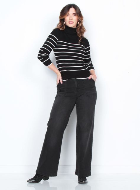 Sweater Manga Larga Listada con Cuello Alto-3