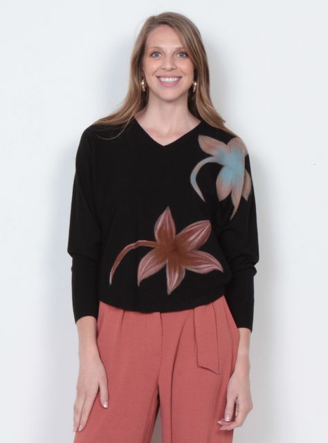 Sweater Manga Larga Escote V Bordado-0