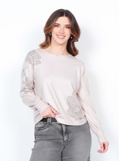 Sweater Sublimado Manga Larga Escote Redondo Strass-0