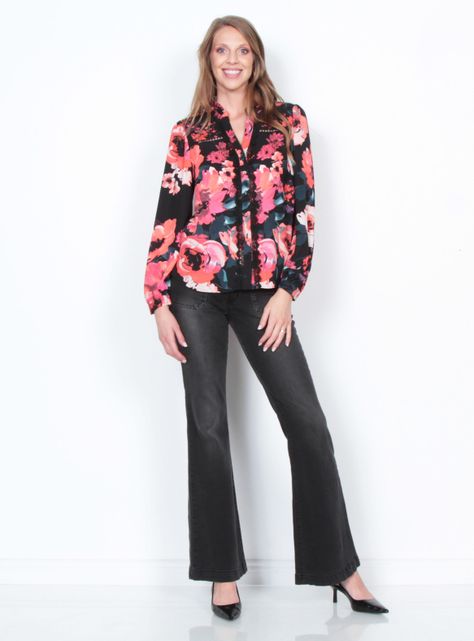 Blusa Manga Larga Estampada Abotonada-3
