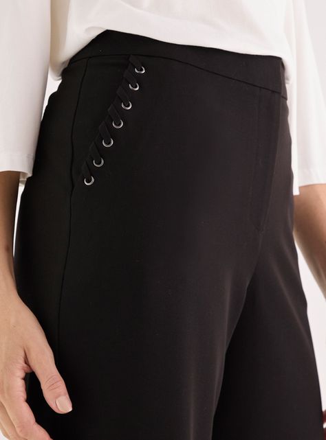 Pantalón Liso de Tiro Alto Bolsillo-2