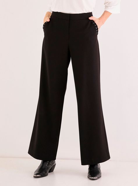 Pantalón Liso de Tiro Alto Bolsillo-0