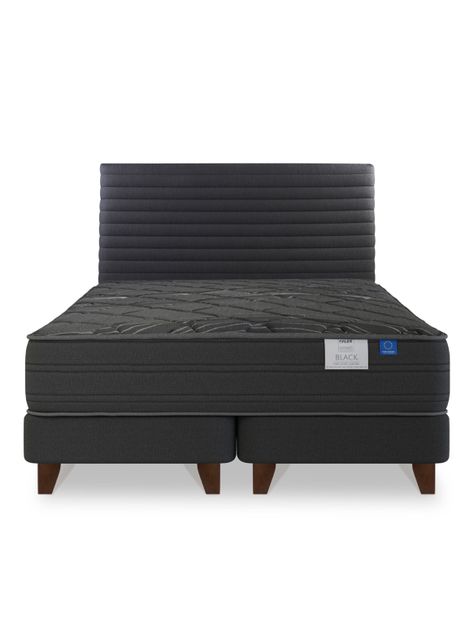 Cama Europea Black 2 Plazas 150 x 200 cm + Respaldo Modern Gráfito-1