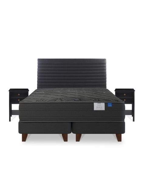 Cama Europea Black 2 Plazas 150 x 200 cm + Respaldo Modern Gráfito + Velador Rover-1