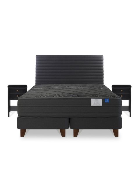 Cama Europea Black King 180 x 200 cm + Respaldo Modern Gráfito + Velador Rover-1