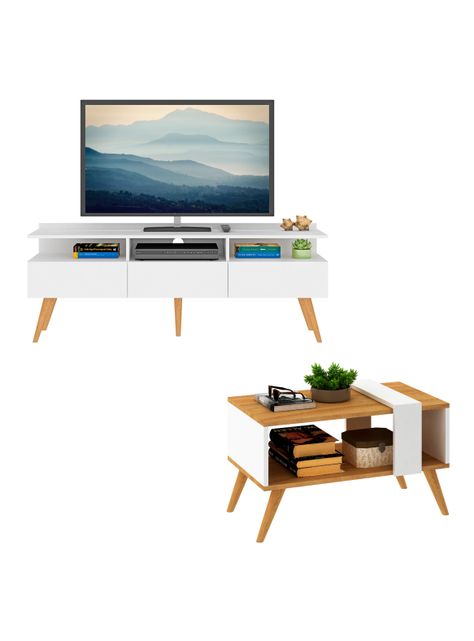 Combo Rack TV 55 y Mesa de Centro Blanco Nogal-0