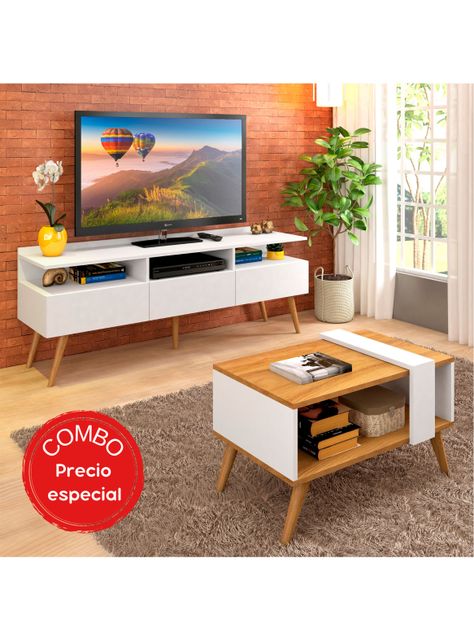 Combo Rack TV 55 y Mesa de Centro Blanco Nogal-4