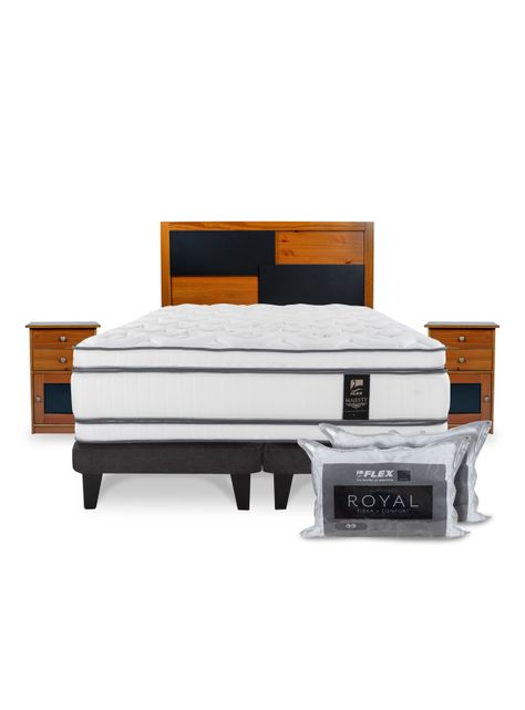 Cama Europea Majesty 2 Plazas Box Base Dividida + Set Colonia + 2 Almohadas Royal-2