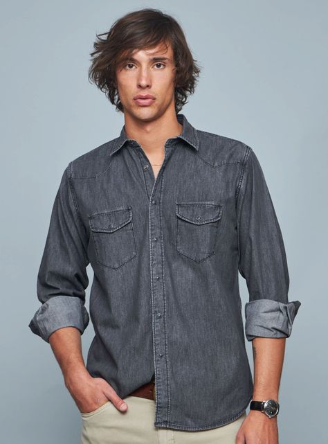 Camisa Denim Casual Bolsillo-0