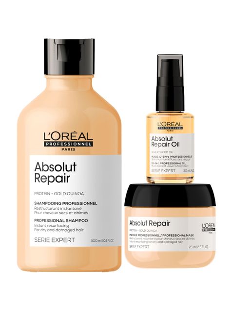 Set Reparación Cabello Dañado Absolut Repair Shampoo 300ml + Máscara 75ml + Aceite 10 en 1 30ml Serie Expert-0