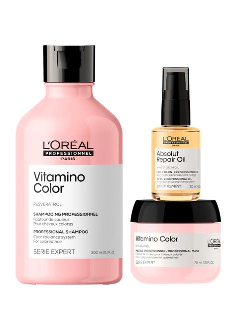 Set Cuidado del Color Cabello Teñido Vitamino Color Shampoo 300ml + Máscara 75ml + Aceite 10 en 1 Absolut Repair 30ml Serie Expert-0
