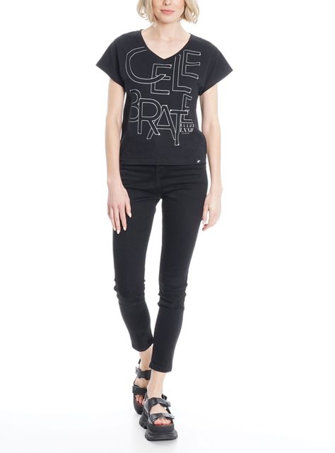 Polera Manga Corta Neck V Negro-2