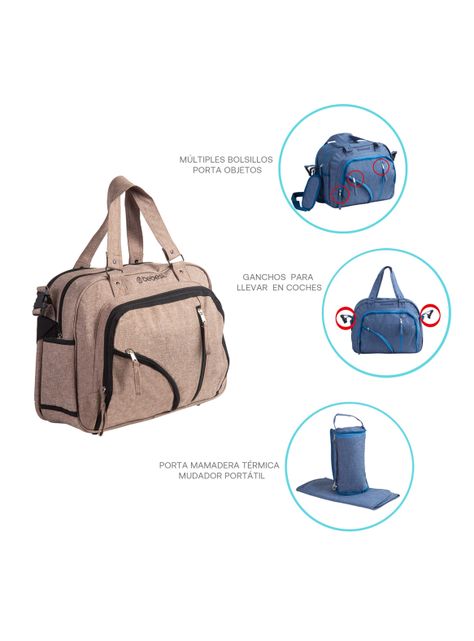 Bolso Maternal Con Porta Mamadera & Mudador Beige Bebesit-5