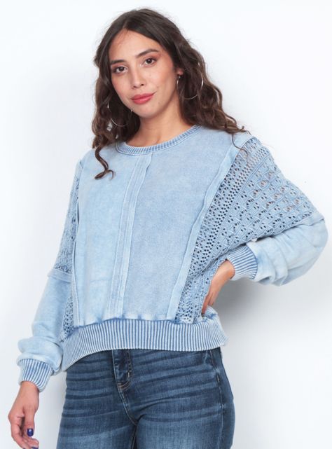 Sweater Manga Larga Sólido Aplicación-0