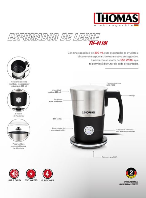 Espumador de Leche 4 en 1 300 ml TH-4110i-4