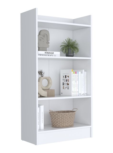 Escritorio Recto + Biblioteca 3 Niveles Blanco-2