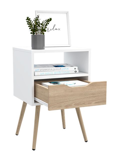 Velador Otom 1 Cajón Blanco Rovere-3