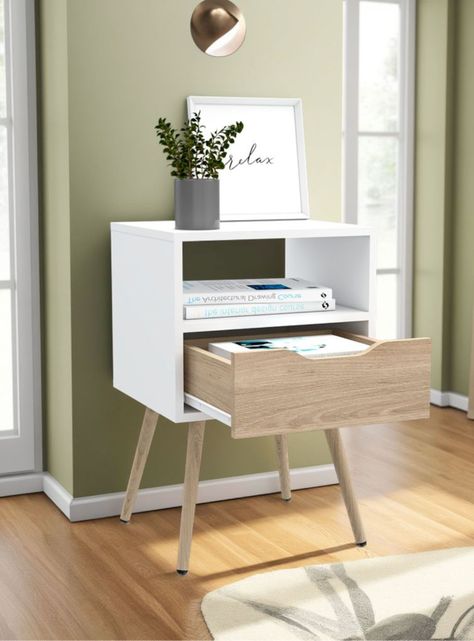 Velador Otom 1 Cajón Blanco Rovere-4