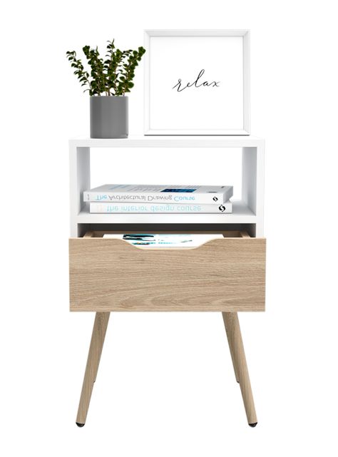 Velador Otom 1 Cajón Blanco Rovere-2